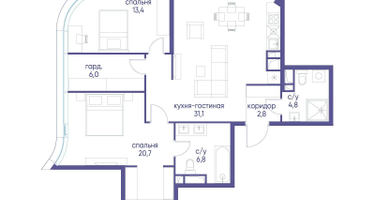 1-к. квартира, 85 м²
