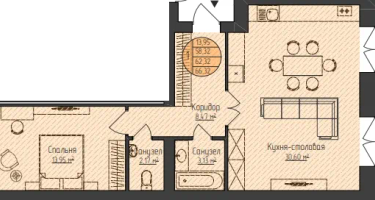 2-к. квартира, 66&nbsp;м²