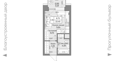 Студия, 22 м²