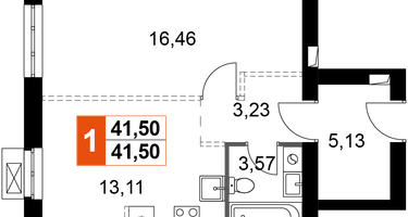 1-к. квартира, 41&nbsp;м²