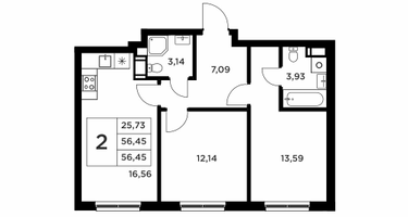 2-к. квартира, 56&nbsp;м²