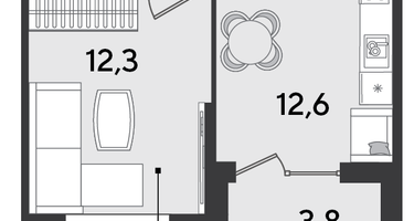 1-к. квартира, 38&nbsp;м²