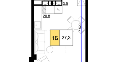 1-к. квартира, 27&nbsp;м²