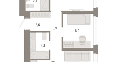2-к. квартира, 57&nbsp;м²