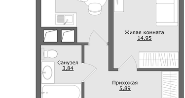 1-к. квартира, 34&nbsp;м²