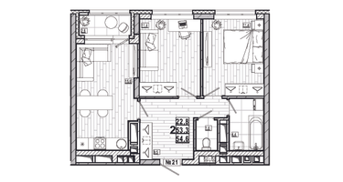 2-к. квартира, 54&nbsp;м²