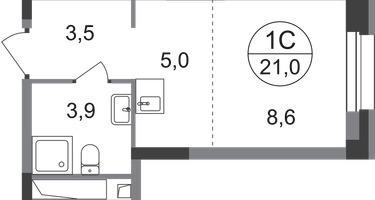 Студия, 21&nbsp;м²