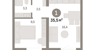 1-к. квартира, 35&nbsp;м²