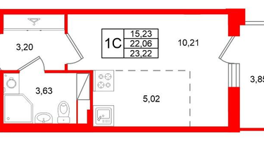 Студия, 22 м²