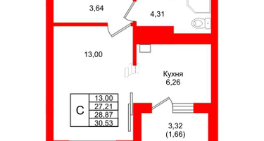 Студия, 28&nbsp;м²
