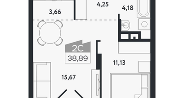 2-к. квартира, 38&nbsp;м²