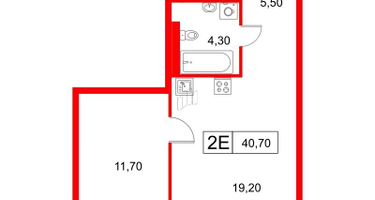 1-к. квартира, 40 м²