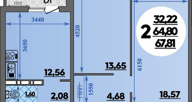 2-к. квартира, 67&nbsp;м²