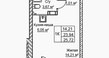 1-к. квартира, 25&nbsp;м²