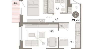 2-к. квартира, 49&nbsp;м²