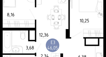 2-к. квартира, 46 м²