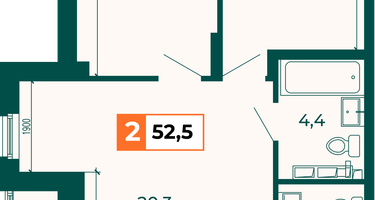2-к. квартира, 52 м²