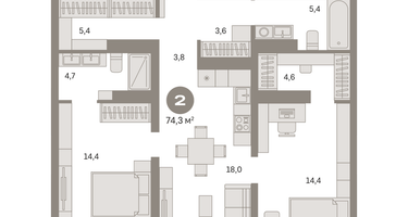 2-к. квартира, 75 м²