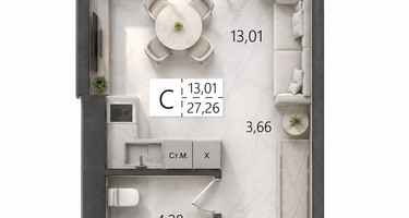 Студия, 27&nbsp;м²