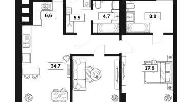 2-к. квартира, 78&nbsp;м²