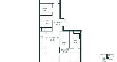 2-к. квартира, 93 м²