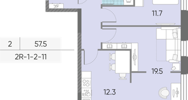 2-к. квартира, 57 м²