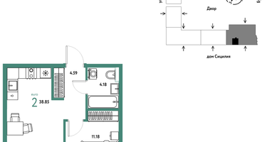 2-к. квартира, 38 м²