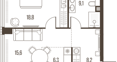 2-к. квартира, 58&nbsp;м²