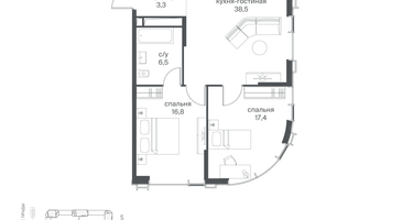 2-к. квартира, 87&nbsp;м²