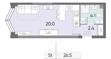 Студия, 26 м²