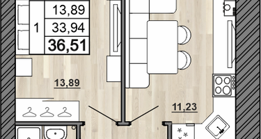 1-к. квартира, 36 м²