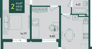 2-к. квартира, 56&nbsp;м²