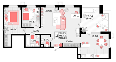 3-к. квартира, 98 м²