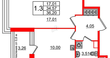1-к. квартира, 34 м²