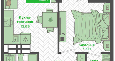 1-к. квартира, 35 м²