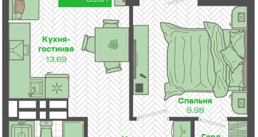 1-к. квартира, 36&nbsp;м²