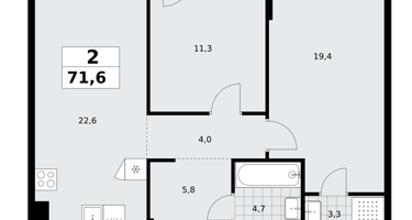 2-к. квартира, 71&nbsp;м²