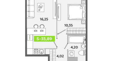 Студия, 35 м²