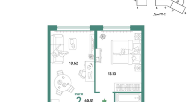 2-к. квартира, 40&nbsp;м²