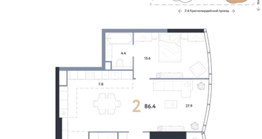 2-к. квартира, 86 м²