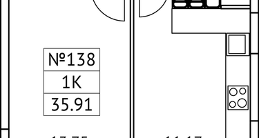 1-к. квартира, 35 м²