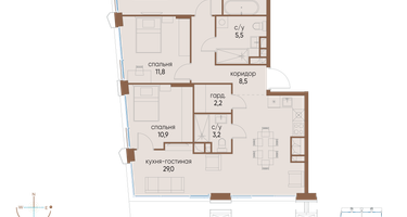 3-к. квартира, 99&nbsp;м²