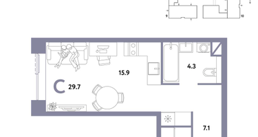 1-к. квартира, 29&nbsp;м²