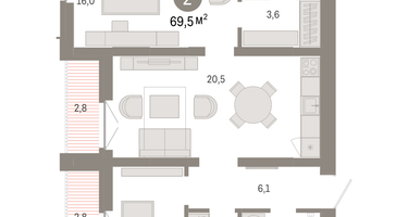 2-к. квартира, 69 м²