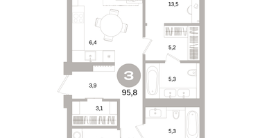 3-к. квартира, 95&nbsp;м²