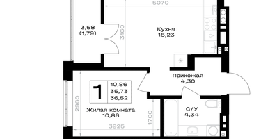 1-к. квартира, 36&nbsp;м²