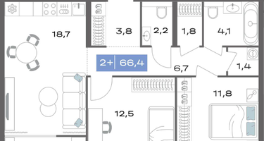 2-к. квартира, 66&nbsp;м²