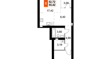 1-к. квартира, 55 м²