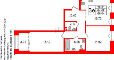 2-к. квартира, 64&nbsp;м²