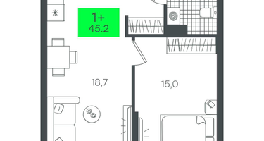 1-к. квартира, 45&nbsp;м²